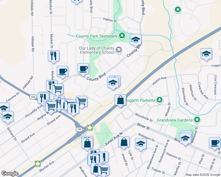 map of restaurants, bars, coffee shops, grocery stores, and more near 372 Wentworth Crescent in Thunder Bay