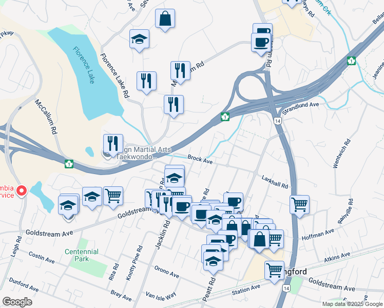 map of restaurants, bars, coffee shops, grocery stores, and more near 906 Brock Avenue in Victoria