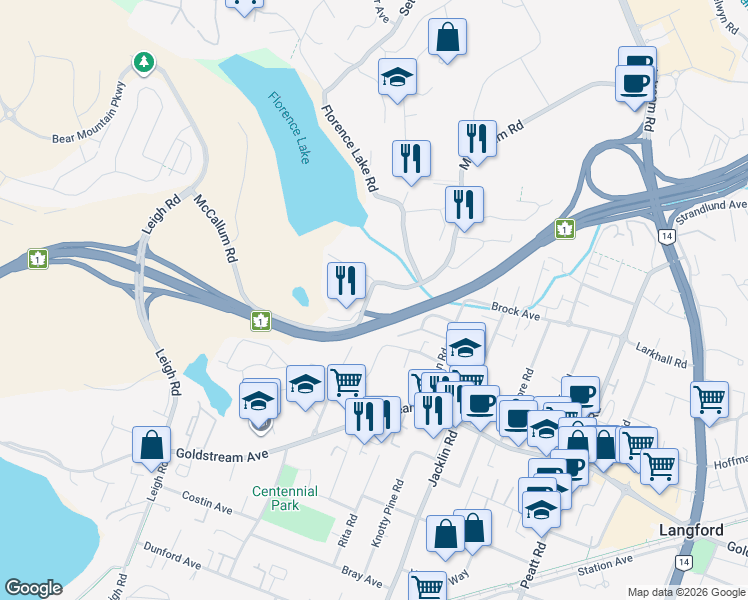map of restaurants, bars, coffee shops, grocery stores, and more near 988 McCallum Road in Victoria