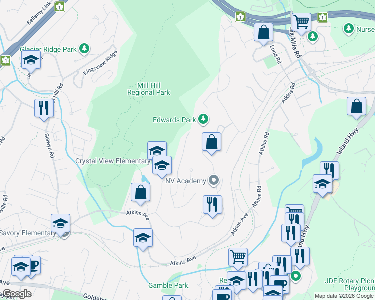map of restaurants, bars, coffee shops, grocery stores, and more near 2600 Ruby Court in Victoria