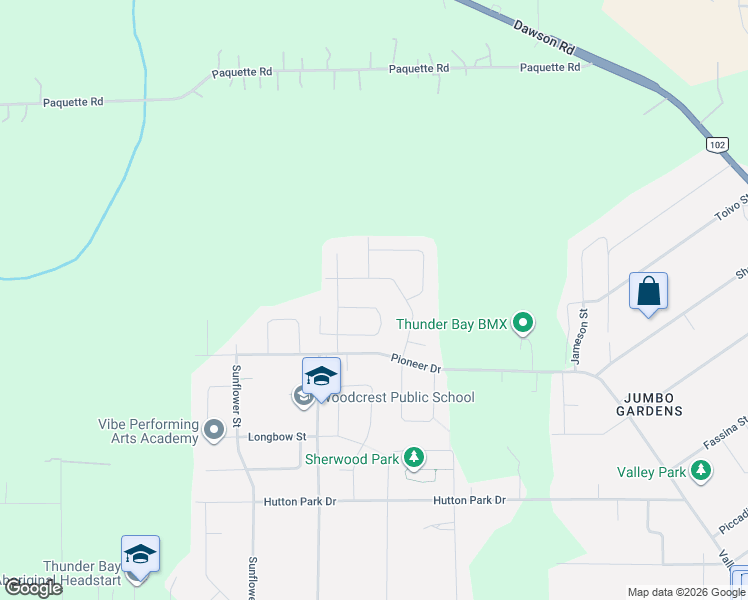 map of restaurants, bars, coffee shops, grocery stores, and more near 333 Canterbury Crescent in Thunder Bay