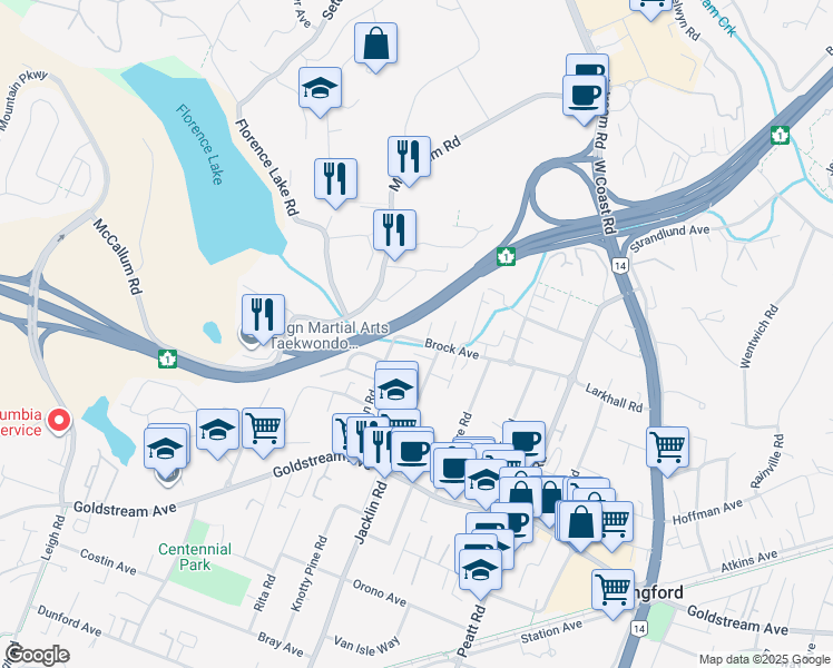 map of restaurants, bars, coffee shops, grocery stores, and more near 908 Brock Avenue in Victoria