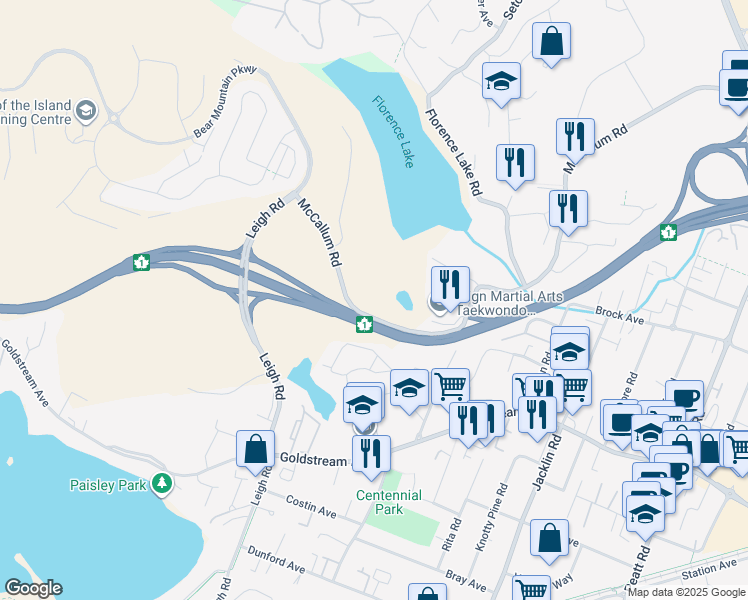 map of restaurants, bars, coffee shops, grocery stores, and more near 1031 Springboard Place in Victoria