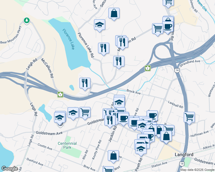 map of restaurants, bars, coffee shops, grocery stores, and more near 955 Brock Avenue in Victoria