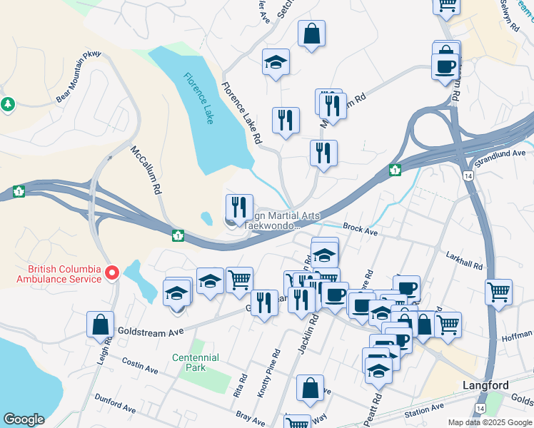 map of restaurants, bars, coffee shops, grocery stores, and more near 981 McCallum Road in Victoria