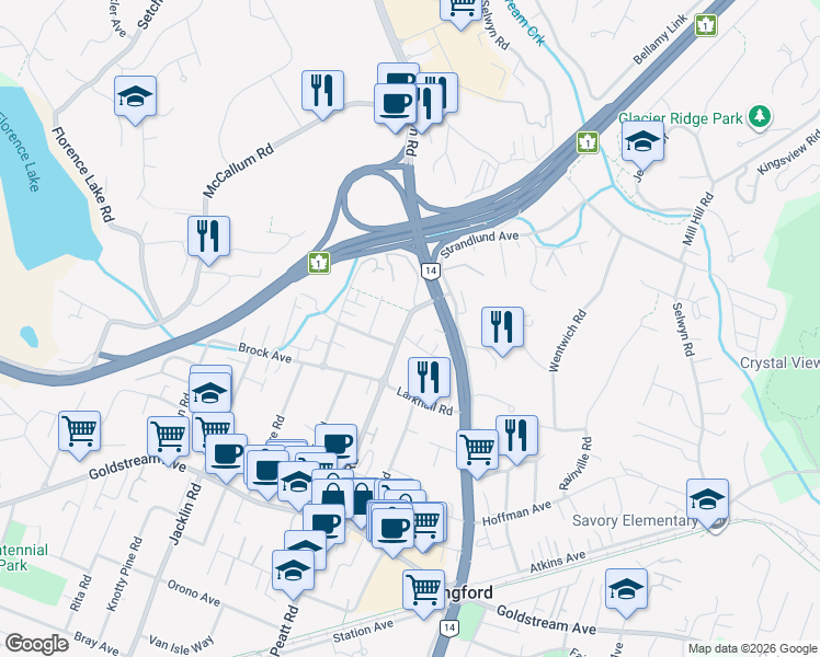 map of restaurants, bars, coffee shops, grocery stores, and more near 2640 Peatt Road in Victoria