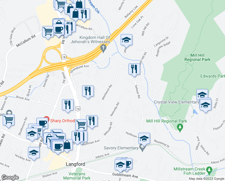 map of restaurants, bars, coffee shops, grocery stores, and more near 2557 Wentwich Road in Victoria