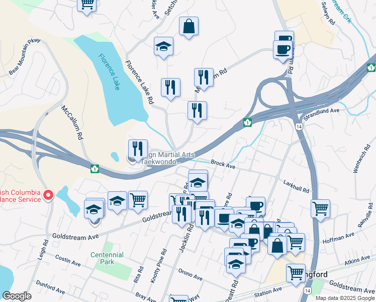 map of restaurants, bars, coffee shops, grocery stores, and more near 985 Whirlaway Crescent in Victoria