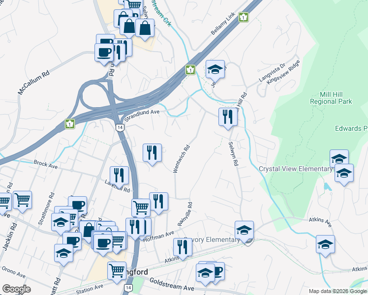 map of restaurants, bars, coffee shops, grocery stores, and more near 2557 Wentwich Road in Victoria
