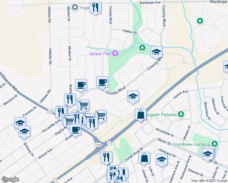 map of restaurants, bars, coffee shops, grocery stores, and more near 311 County Boulevard in Thunder Bay