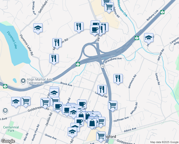 map of restaurants, bars, coffee shops, grocery stores, and more near 2630 Sunderland Road in Victoria