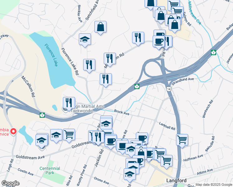 map of restaurants, bars, coffee shops, grocery stores, and more near 969 Cavalcade Terrace in Victoria