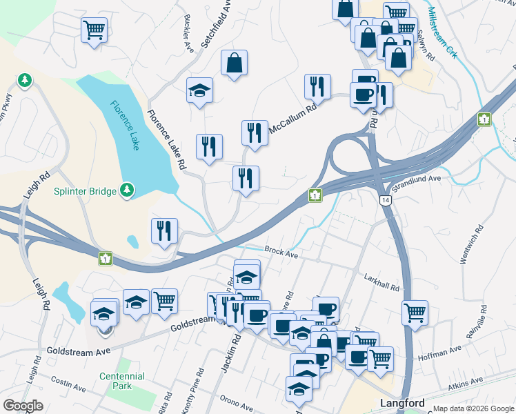 map of restaurants, bars, coffee shops, grocery stores, and more near 947 Whirlaway Crescent in Victoria