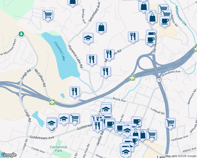 map of restaurants, bars, coffee shops, grocery stores, and more near 1004 Justify Place in Langford