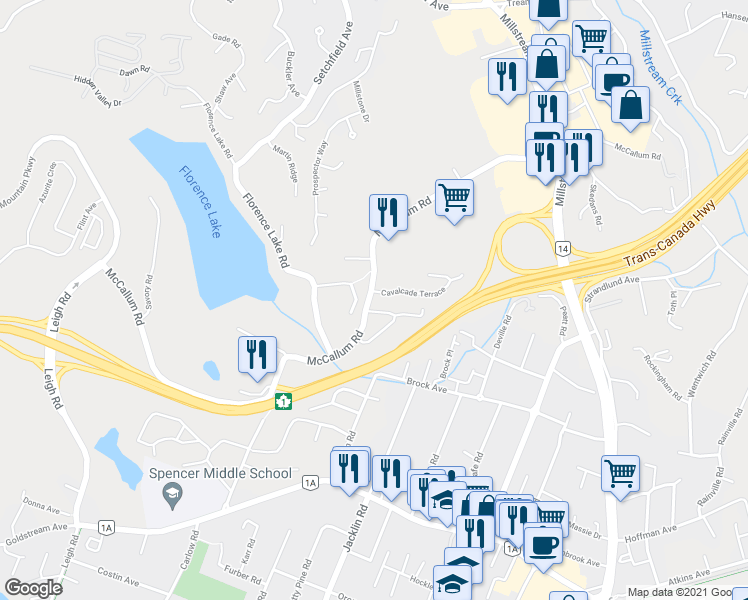map of restaurants, bars, coffee shops, grocery stores, and more near 883 McCallum Road in Victoria