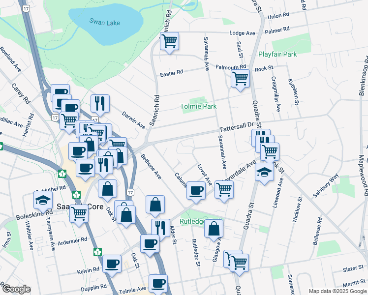 map of restaurants, bars, coffee shops, grocery stores, and more near in Victoria