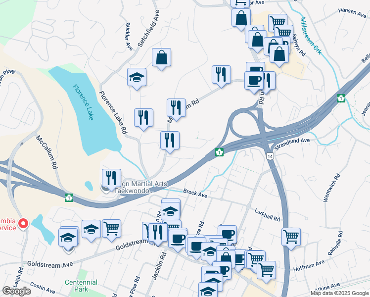 map of restaurants, bars, coffee shops, grocery stores, and more near 969 Cavalcade Terrace in Victoria