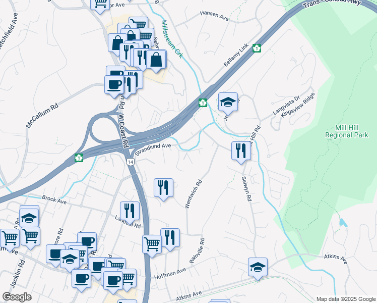 map of restaurants, bars, coffee shops, grocery stores, and more near Duncan Place in Victoria