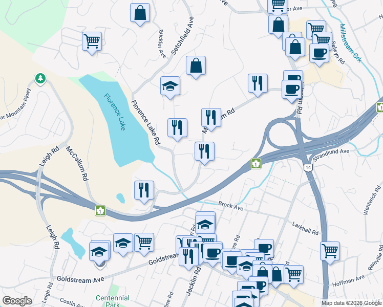 map of restaurants, bars, coffee shops, grocery stores, and more near 1004 Justify Place in Langford