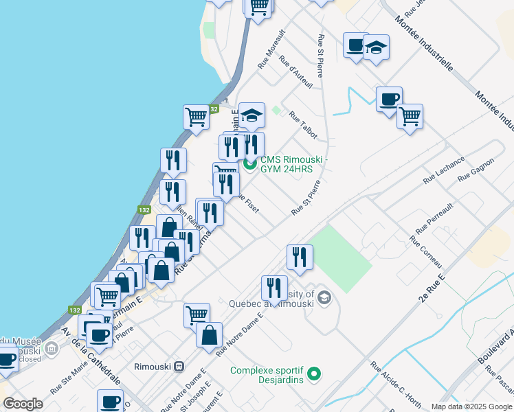 map of restaurants, bars, coffee shops, grocery stores, and more near 174 Rue Fiset in Rimouski