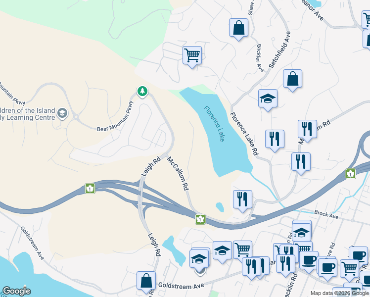 map of restaurants, bars, coffee shops, grocery stores, and more near 2588 Savory Road in Victoria