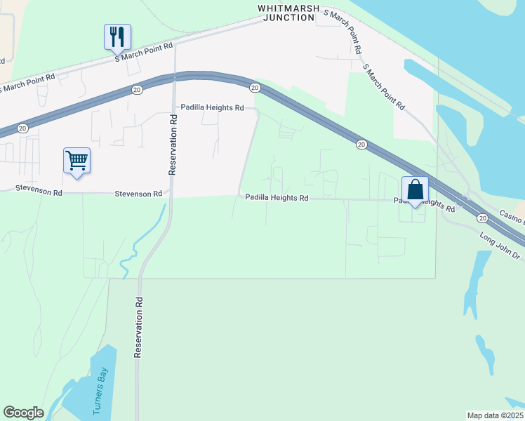 map of restaurants, bars, coffee shops, grocery stores, and more near 9642 Padilla Heights Road in Anacortes