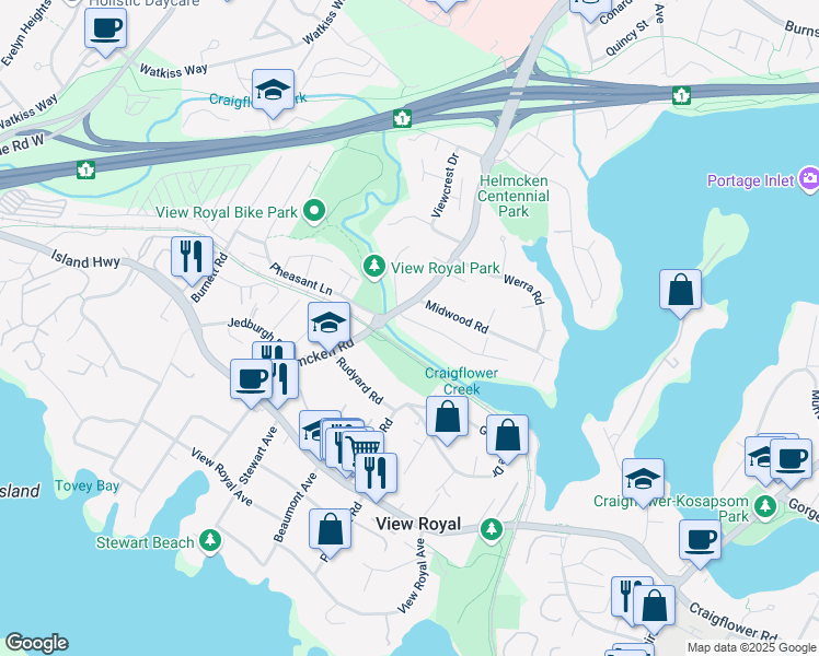 map of restaurants, bars, coffee shops, grocery stores, and more near 97 Caton Place in Victoria