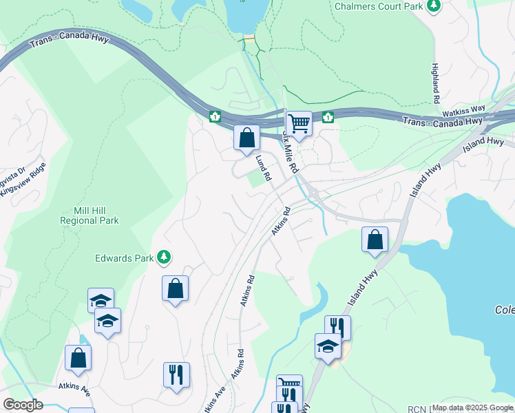 map of restaurants, bars, coffee shops, grocery stores, and more near 2100 Chilco Road in Victoria