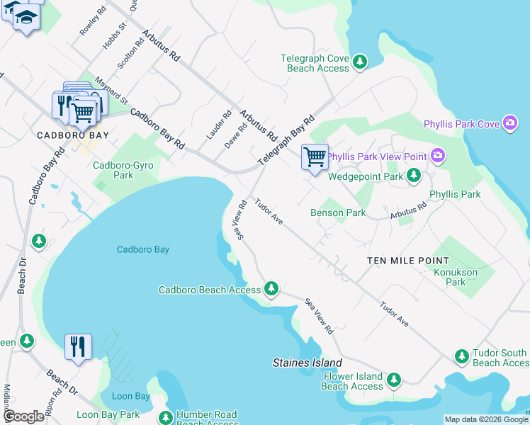 map of restaurants, bars, coffee shops, grocery stores, and more near 2755 Tudor Avenue in Victoria