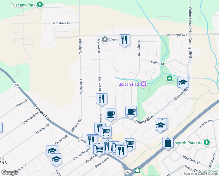 map of restaurants, bars, coffee shops, grocery stores, and more near 225 London Drive in Thunder Bay