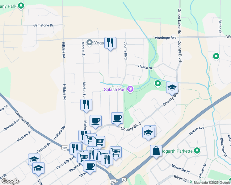 map of restaurants, bars, coffee shops, grocery stores, and more near 205 Perth Crescent in Thunder Bay