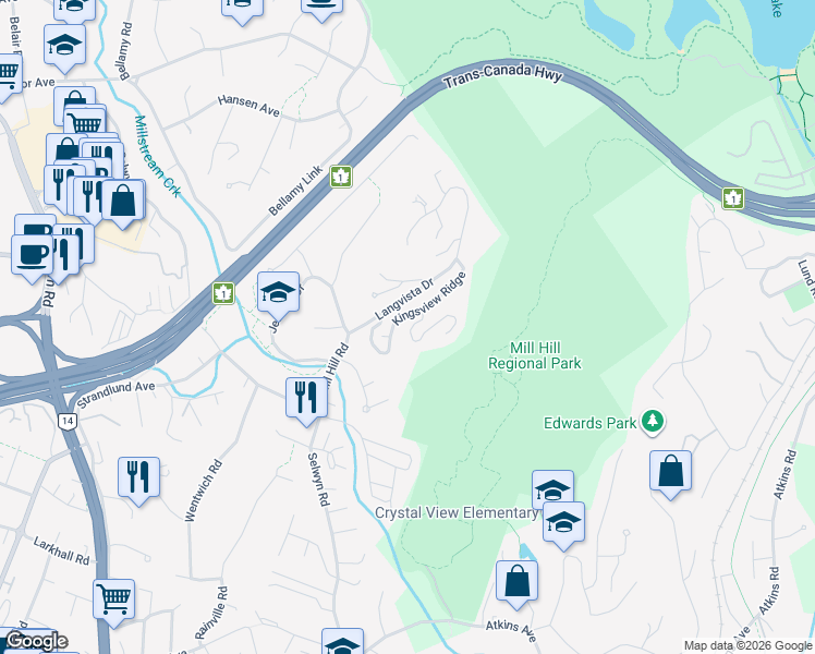 map of restaurants, bars, coffee shops, grocery stores, and more near 632 Kingsview Ridge in Victoria