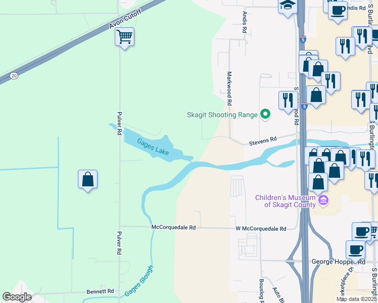 map of restaurants, bars, coffee shops, grocery stores, and more near 18312 West Stevens Road in Burlington