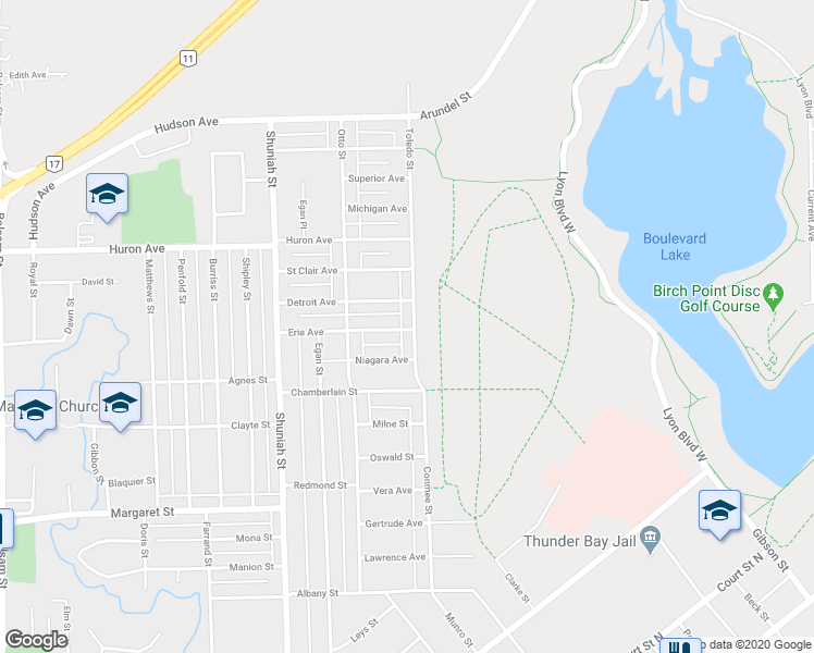 map of restaurants, bars, coffee shops, grocery stores, and more near 309 Toledo Street in Thunder Bay