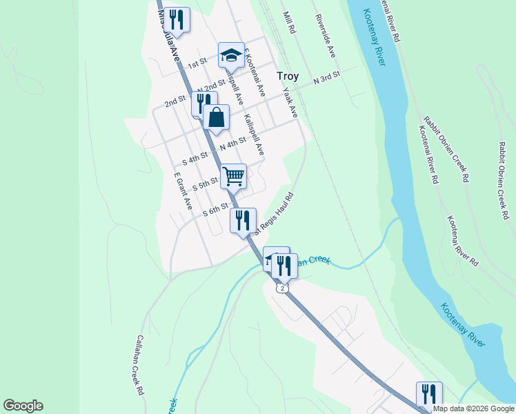 map of restaurants, bars, coffee shops, grocery stores, and more near 511 East Spokane Avenue in Troy