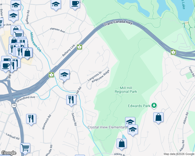 map of restaurants, bars, coffee shops, grocery stores, and more near 632 Kingsview Ridge in Victoria