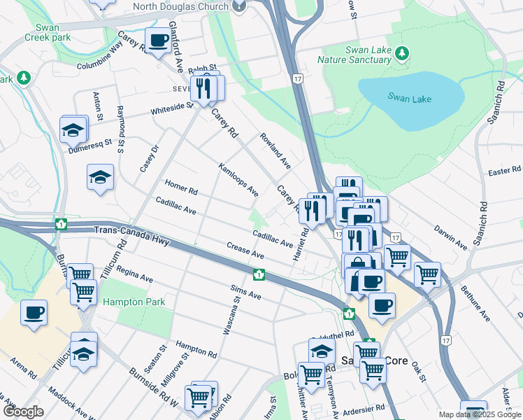 map of restaurants, bars, coffee shops, grocery stores, and more near in Victoria
