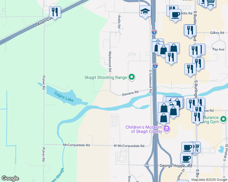 map of restaurants, bars, coffee shops, grocery stores, and more near 18453 West Stevens Road in Burlington