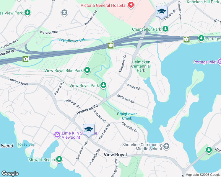 map of restaurants, bars, coffee shops, grocery stores, and more near 195 Helmcken Road in Victoria