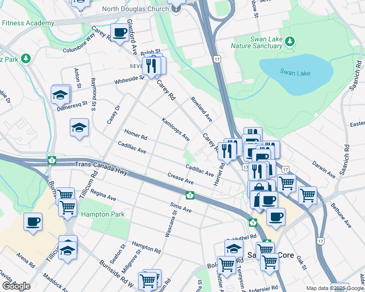 map of restaurants, bars, coffee shops, grocery stores, and more near 120 Homer Road in Victoria