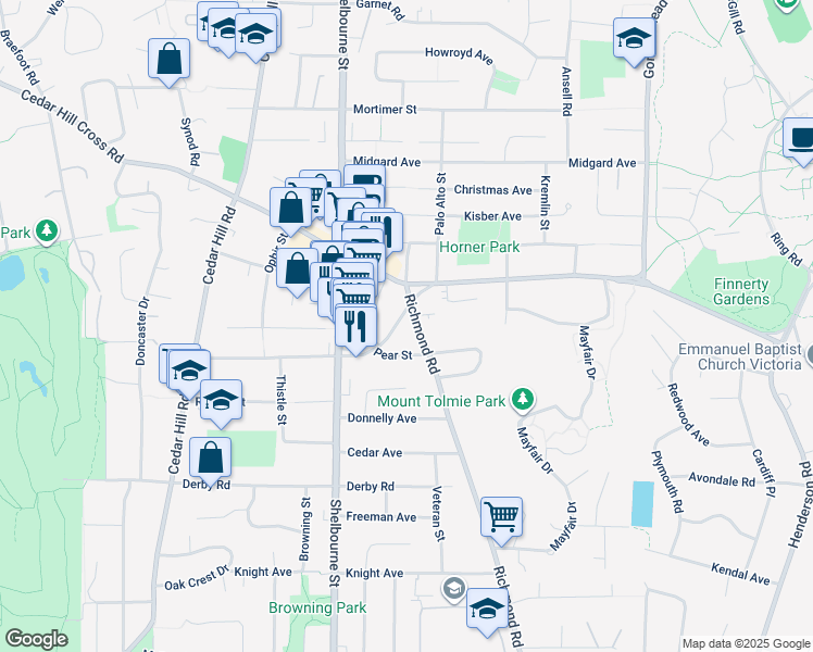 map of restaurants, bars, coffee shops, grocery stores, and more near in Victoria