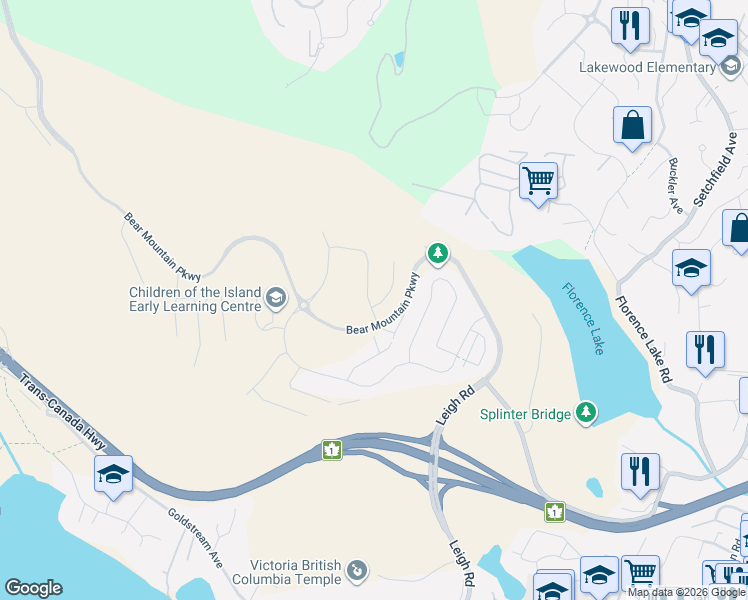 map of restaurants, bars, coffee shops, grocery stores, and more near Leigh Road in Victoria