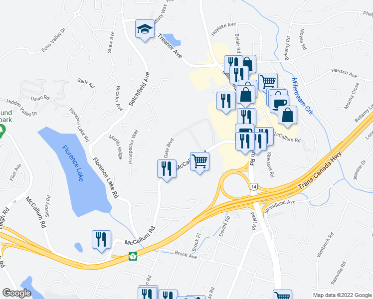 map of restaurants, bars, coffee shops, grocery stores, and more near 790 McCallum Road in Victoria