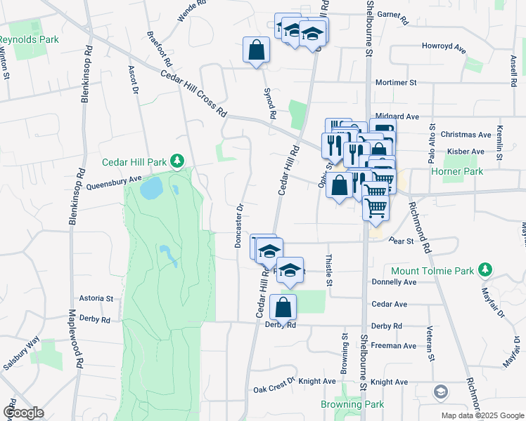 map of restaurants, bars, coffee shops, grocery stores, and more near 1473 Banff Place in Victoria