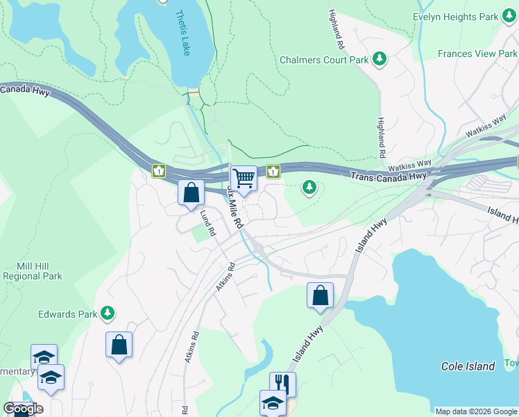 map of restaurants, bars, coffee shops, grocery stores, and more near in View Royal