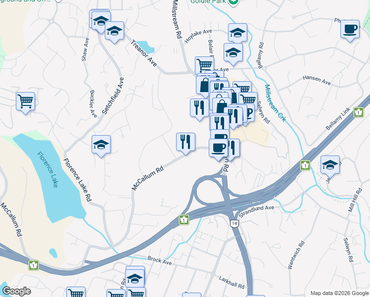 map of restaurants, bars, coffee shops, grocery stores, and more near 789 McCallum Road in Victoria