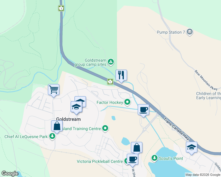 map of restaurants, bars, coffee shops, grocery stores, and more near 2824 Sooke Lake Road in Victoria