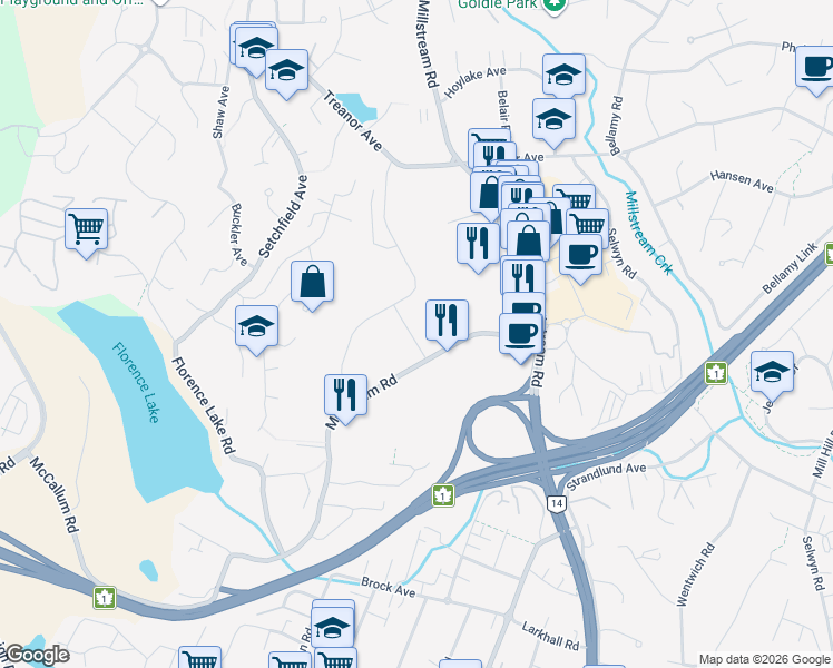 map of restaurants, bars, coffee shops, grocery stores, and more near 790 McCallum Road in Victoria