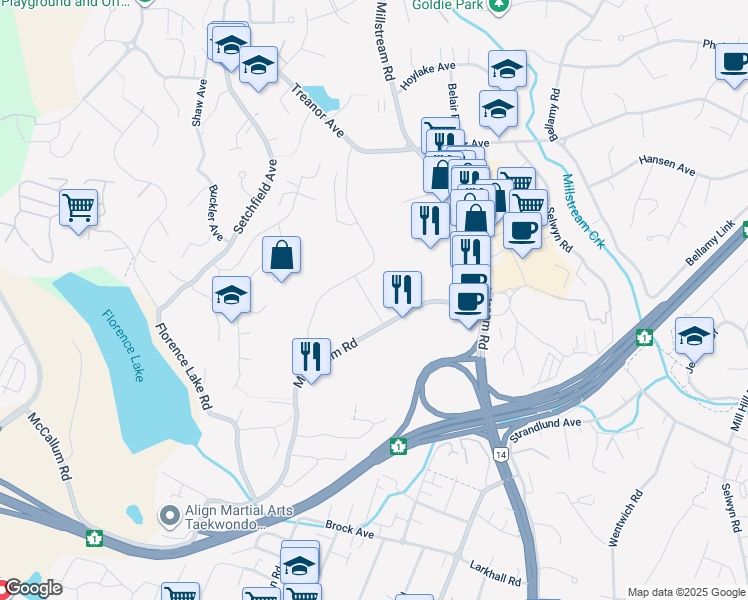 map of restaurants, bars, coffee shops, grocery stores, and more near 790 McCallum Road in Victoria