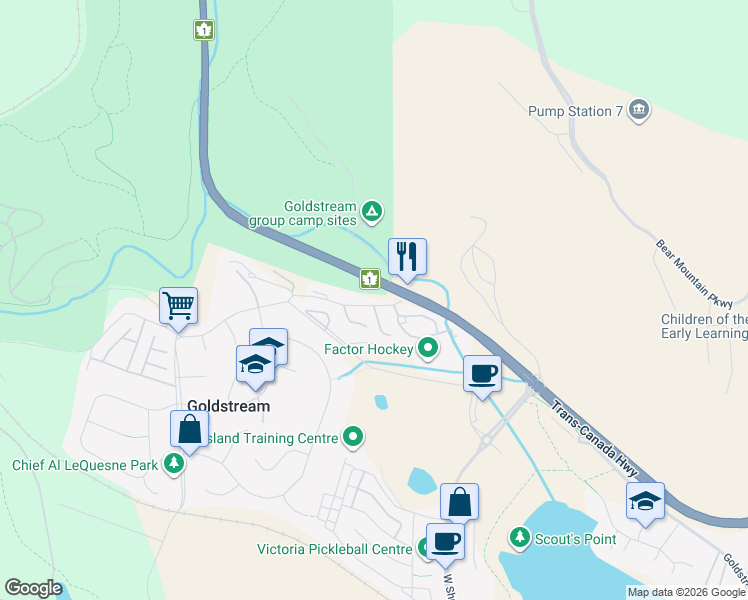 map of restaurants, bars, coffee shops, grocery stores, and more near 2824 Sooke Lake Road in Victoria